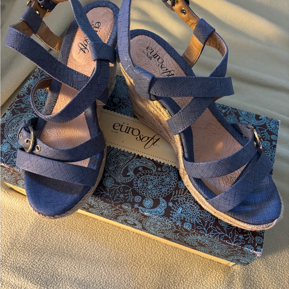 EuroSoft Blue Wedge Sandals for Women